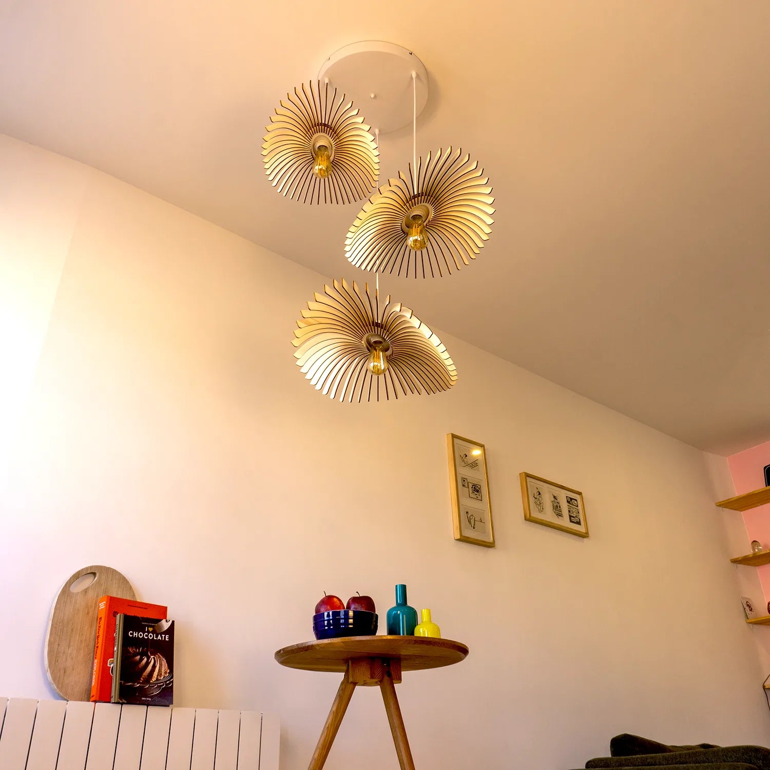 3 Designerleuchten aus Holz Wohnzimmer
