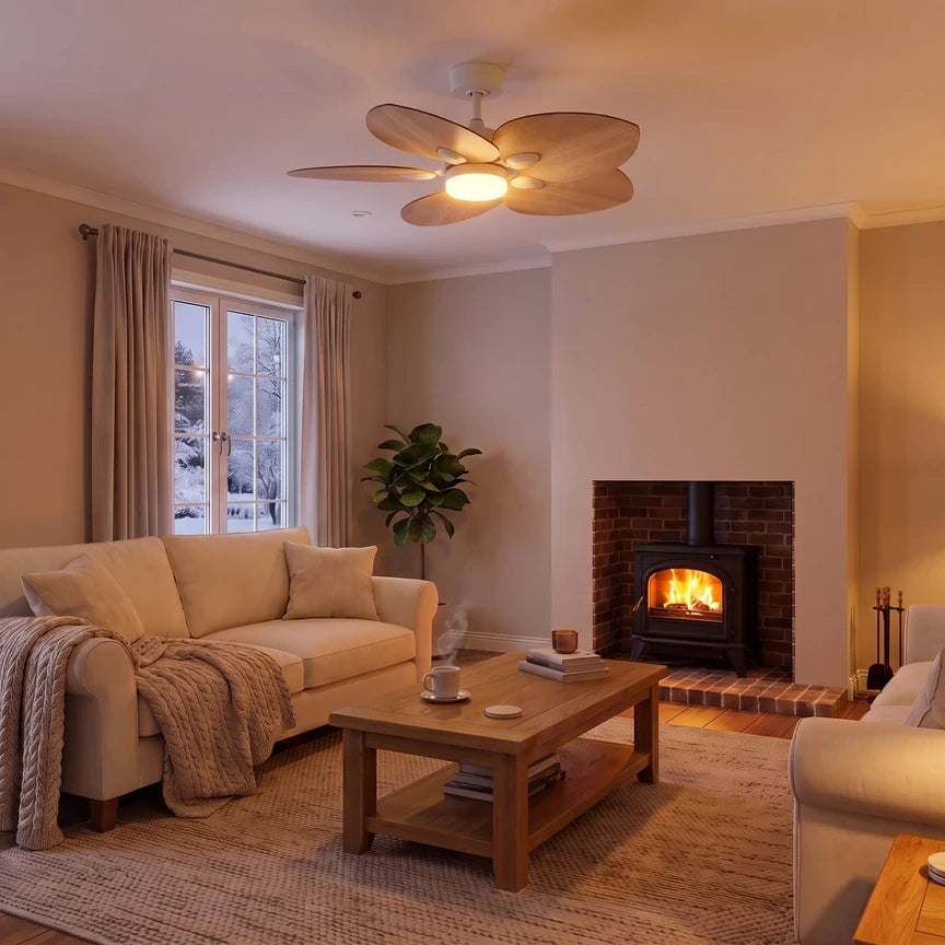 Mode hiver : la chaleur accumulée au plafond est renvoyée vers le bas